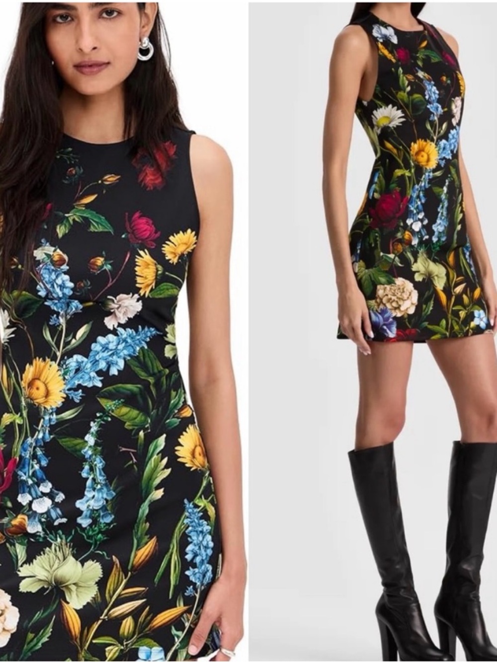 Alice + Olivia Black Floral Sleeveless Mini Dress